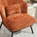 Fauteuil lounge en tissu chenillé terracotta piètement métal noir - GASBY