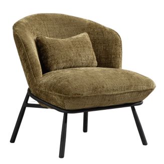 Fauteuil lounge en tissu chenillé vert piètement métal noir - GASBY