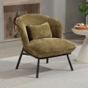 Fauteuil lounge en tissu chenillé vert piètement métal noir - GASBY
