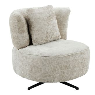 Fauteuil lounge pivotant en tissu chenillé beige piètement métal noir avec coussin dorsal - MIRAGE