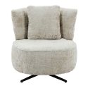 Fauteuil lounge pivotant en tissu chenillé beige piètement métal noir avec coussin dorsal - MIRAGE