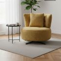 Fauteuil lounge pivotant en tissu chenillé jaune moutarde piètement métal noir avec coussin dorsal - MIRAGE