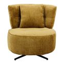Fauteuil lounge pivotant en tissu chenillé jaune moutarde piètement métal noir avec coussin dorsal - MIRAGE