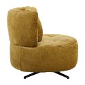 Fauteuil lounge pivotant en tissu chenillé jaune moutarde piètement métal noir avec coussin dorsal - MIRAGE