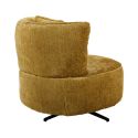 Fauteuil lounge pivotant en tissu chenillé jaune moutarde piètement métal noir avec coussin dorsal - MIRAGE