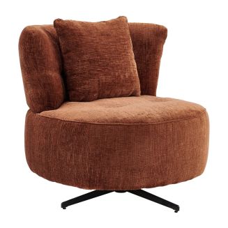 Fauteuil lounge pivotant en tissu chenillé terracotta piètement métal noir avec coussin dorsal - MIRAGE