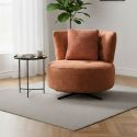 Fauteuil lounge pivotant en tissu chenillé terracotta piètement métal noir avec coussin dorsal - MIRAGE