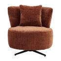 Fauteuil lounge pivotant en tissu chenillé terracotta piètement métal noir avec coussin dorsal - MIRAGE