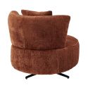 Fauteuil lounge pivotant en tissu chenillé terracotta piètement métal noir avec coussin dorsal - MIRAGE