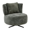 Fauteuil lounge pivotant en tissu chenillé vert piètement métal noir avec coussin dorsal - MIRAGE
