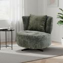 Fauteuil lounge pivotant en tissu chenillé vert piètement métal noir avec coussin dorsal - MIRAGE
