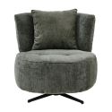 Fauteuil lounge pivotant en tissu chenillé vert piètement métal noir avec coussin dorsal - MIRAGE