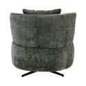 Fauteuil lounge pivotant en tissu chenillé vert piètement métal noir avec coussin dorsal - MIRAGE