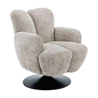 Fauteuil lounge pivotant avec accoudoiren tissu chenillé beige piètement socle métal noir - GOTHAM