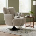 Fauteuil lounge pivotant avec accoudoiren tissu chenillé beige piètement socle métal noir - GOTHAM
