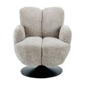 Fauteuil lounge pivotant avec accoudoiren tissu chenillé beige piètement socle métal noir - GOTHAM
