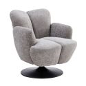 Fauteuil lounge pivotant avec accoudoir en tissu chenillé gris piètement socle métal noir - GOTHAM