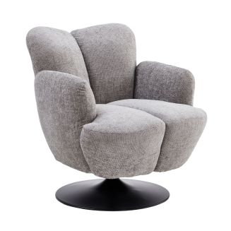 Fauteuil lounge pivotant avec accoudoir en tissu chenillé gris piètement socle métal noir - GOTHAM