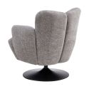 Fauteuil lounge pivotant avec accoudoir en tissu chenillé gris piètement socle métal noir - GOTHAM