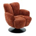 Fauteuil lounge pivotant avec accoudoir en tissu chenillé terracotta piètement socle métal noir - GOTHAM