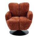 Fauteuil lounge pivotant avec accoudoir en tissu chenillé terracotta piètement socle métal noir - GOTHAM