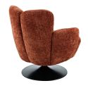 Fauteuil lounge pivotant avec accoudoir en tissu chenillé terracotta piètement socle métal noir - GOTHAM