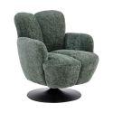Fauteuil lounge pivotant avec accoudoir en tissu chenillé vert piètement socle métal noir - GOTHAM
