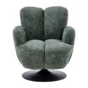 Fauteuil lounge pivotant avec accoudoir en tissu chenillé vert piètement socle métal noir - GOTHAM