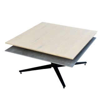 Table basse carrée avec plateau supérieur pivotant en céramique finition chêne et gris ardoise - FUSION