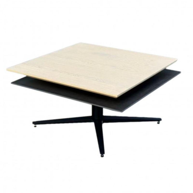 Table basse carrée avec plateau supérieur pivotant en céramique finition chêne et acier marron - FUSION