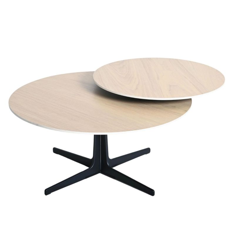 Table basse ronde avec plateau supérieur pivotant en céramique finition chêne - SATELLIT