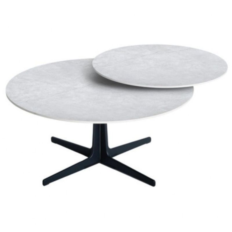 Table basse ronde avec plateau supérieur pivotant en céramique finition gris ardoise - SATELLIT