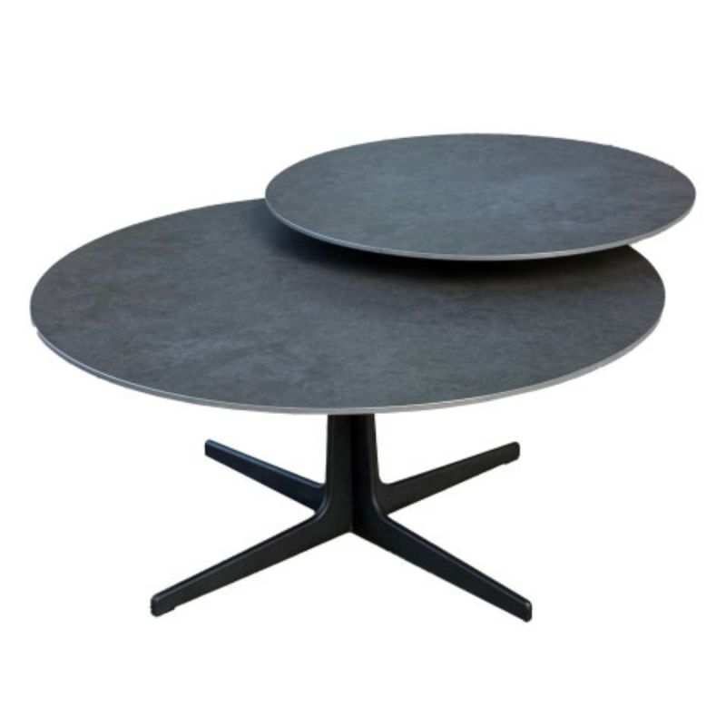 Table basse ronde avec plateau supérieur pivotant en céramique finition acier marron - SATELLIT