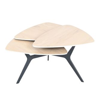 Table basse avec 3 plateaux pivotants en céramique finition chêne - NEXUS
