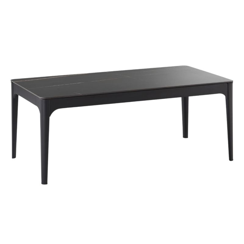 Table basse rectangle plateau MDF placage céramique noir marbré et piètement en acier laqué anthracite - SLEEK