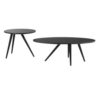 Lot de 2 tables basses plateau MDF placage céramique noir marbré piètement métal - SHADOW
