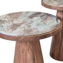 Lot de 2 tables basses rondes base en acacia avec plateau supérieur en marbre - NESTIA