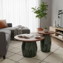 Lot de 2 tables basses rondes plateau en acacia et pied central en acier émaillé vert - JADE