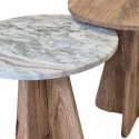 Lot 2 de tables basses rondes plateaux acacia et marbre pieds centraux en acacia - OASIS