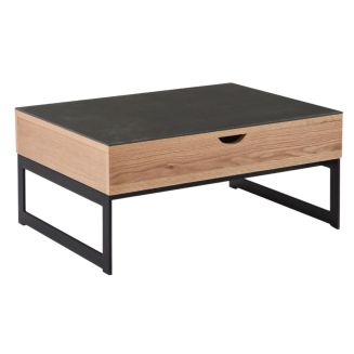 Table basse relevable en MDF placage chêne et céramique piètement métal - DUPLEX