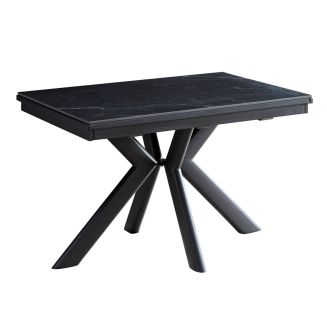 Table repas allongeable plateau en verre et céramique finition marbre pied étoile métal laqué anthracite - XENON
