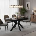 Table repas allongeable plateau en verre et céramique finition marbre pied étoile métal laqué anthracite - XENON