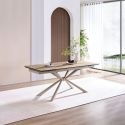 Table repas allongeable plateau en verre et céramique finition chêne pied étoile métal laqué sable - ECLIPSE