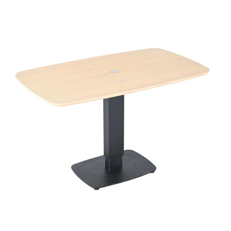 Table repas réglable en hauteur plateau MDF placage chêne pied central en métal laqué noir - ELEVIA