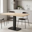 Table repas réglable en hauteur plateau MDF placage chêne pied central en métal laqué noir - ELEVIA