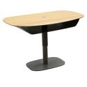 Table basse réglable en hauteur plateau MDF placage chêne pied central en métal laqué noir - ELEVIA