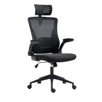 Fauteuil de bureau en maille noir avec appui-tête et accoudoirs réglables- AXIUM