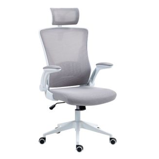 Fauteuil de bureau en maille gris avec appui-tête et accoudoirs réglables- AXIUM