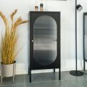 METOS - Vitrine Basse 1 Porte Acier Noir et Verre Ondulé