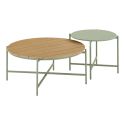 NOALIA - Salon de Jardin Complet Tables Gigogne Vert en Acier et Imitation Rotin
